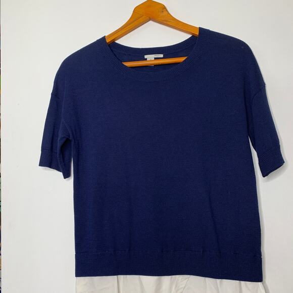 3/$20 Halogen Nordstrom women's navy blue short sleeve layered sweater top SZ XS - Picture 3 of 8